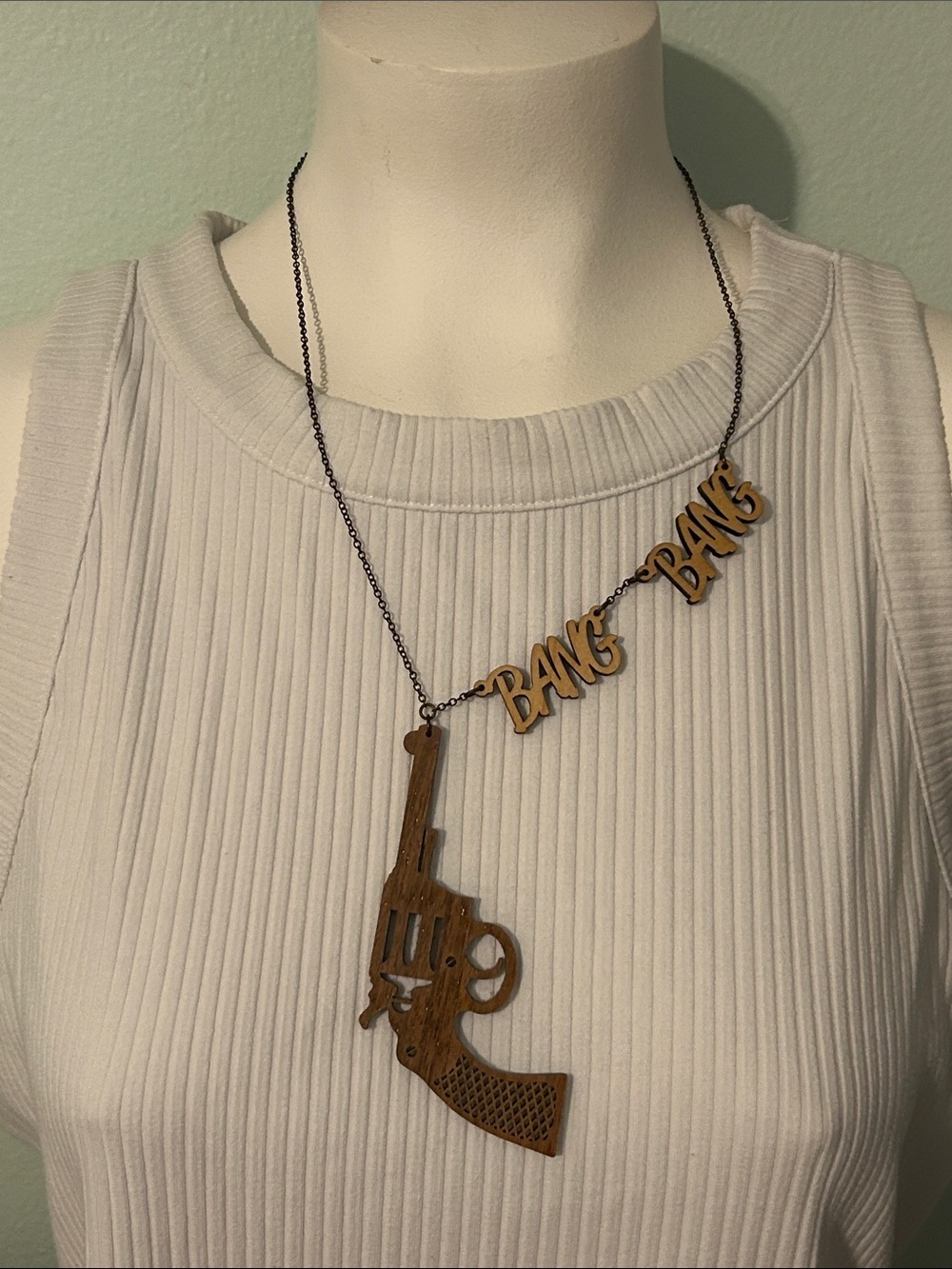 Wooden 'Bang Bang' Revolver Pendant Necklace - handmade signed by artist